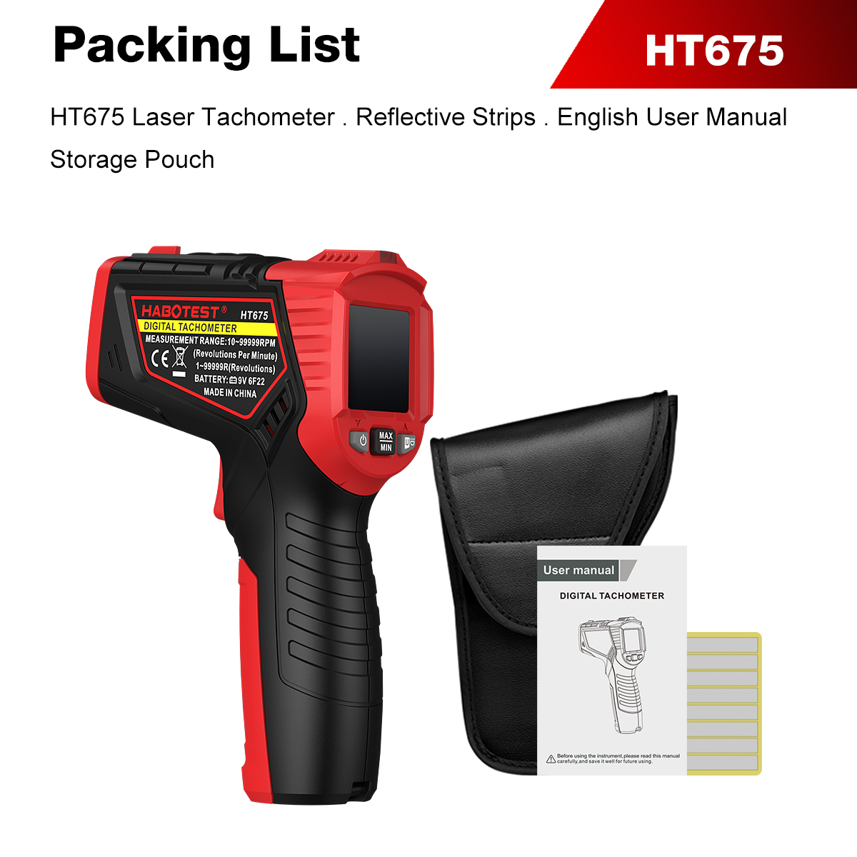 Industrial Laser Tachometer - HABOTEST HT675 비접촉식 레이저 타코미터 디지털