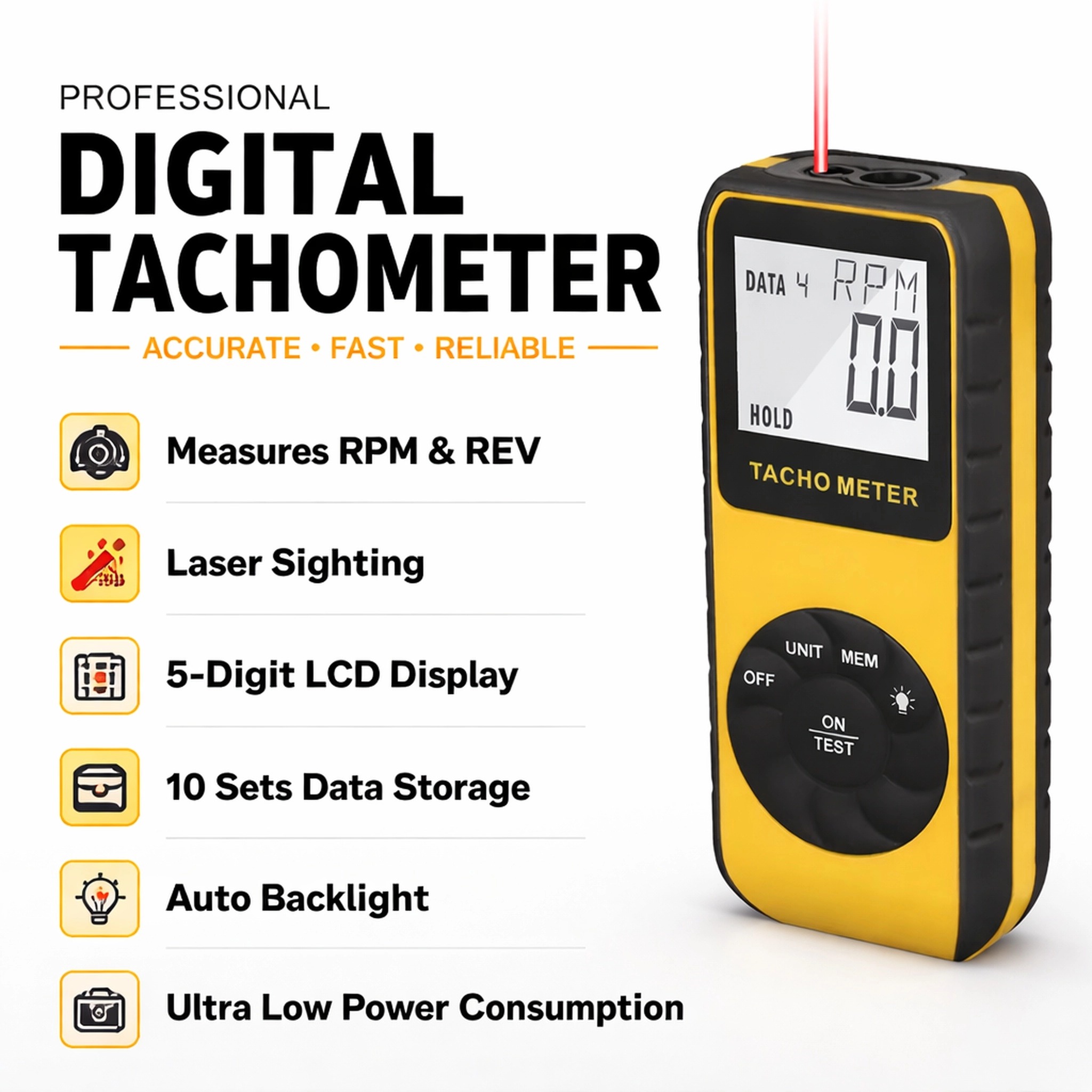 Industrial Laser Tachometer - 디지털 비접촉식 레이저 타코미터 7-99999 RPM
