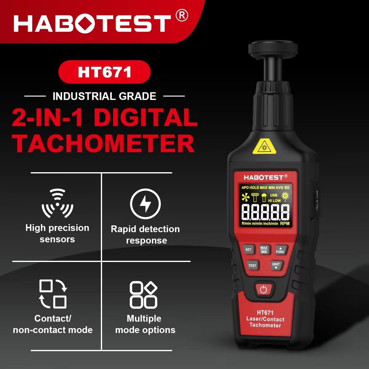 HABOTEST HT671 2-in-1 디지털 타코미터 - Industrial Laser Tachometer 리뷰 및 가격